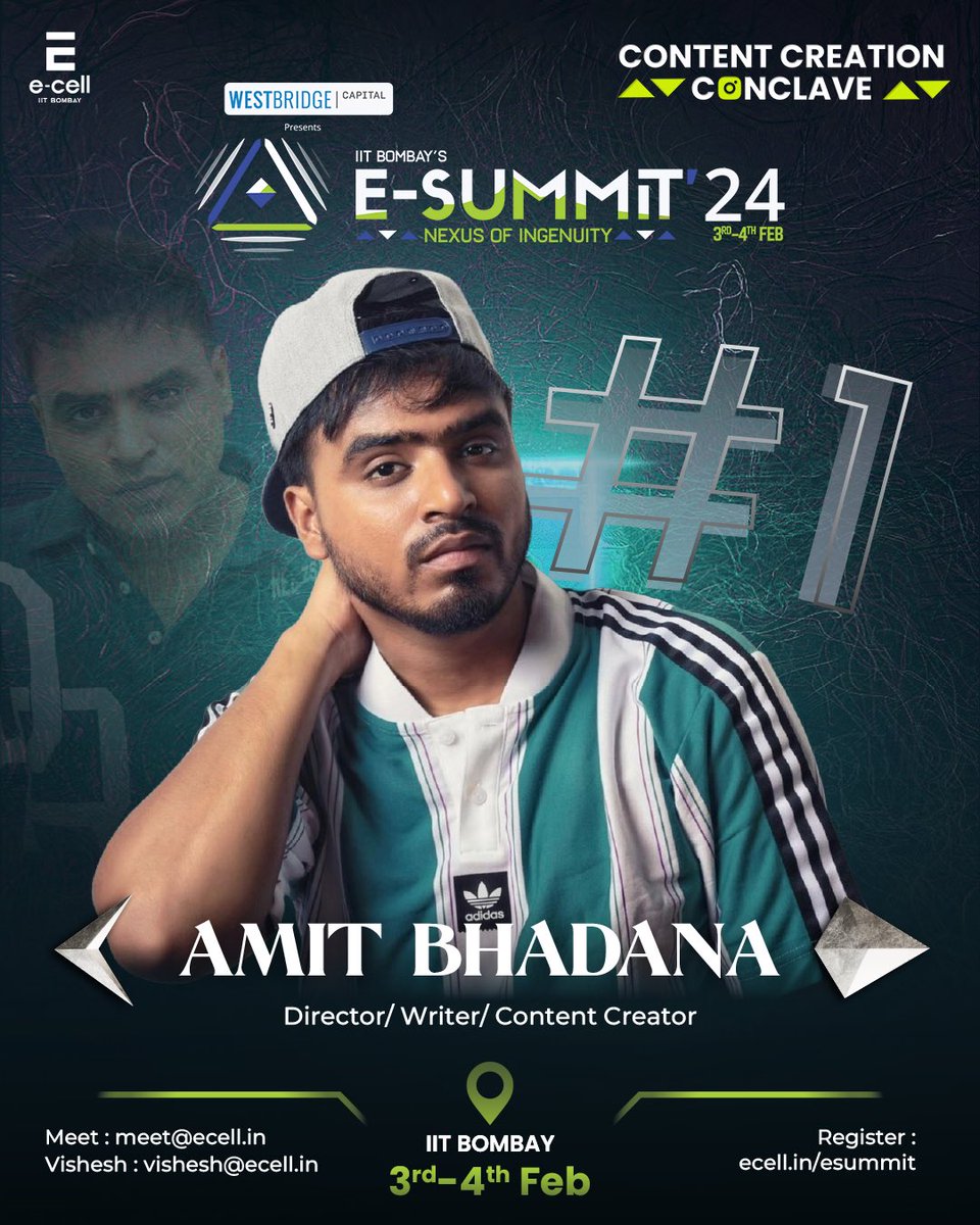 ecell_iitb's tweet photo. Our first launch of Content Creation Conclave is Amit Bhadana, writer, actor, director and the first Indian YouTuber to hit 20 million subscribers! 

To witness his session, register now at https://t.co/rKCls2UXWQ 

#actor #writer #india #growth #entertainment #content #ecell #iitb #iitbombay #youtuber #ecell #esummit