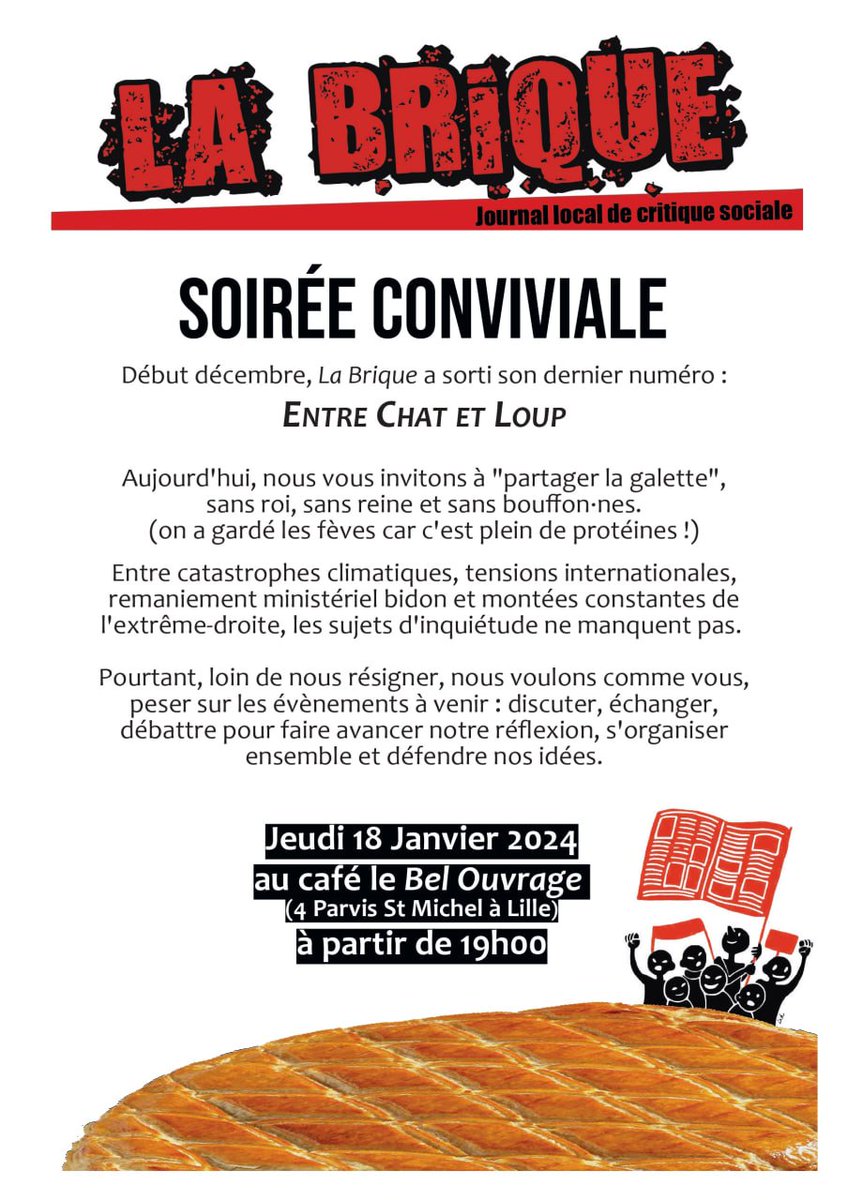 Anarchisterie's tweet photo. Ce jeudi 18 janvier 2024 à #Lille #Media #LaBrique https://t.co/yb1AKLIl5I