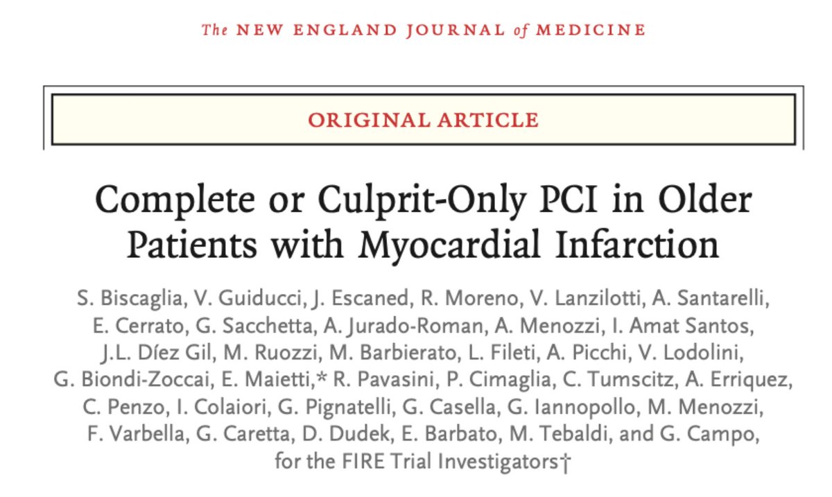 corsi_douglas's tweet photo. 3/13 🚀 Launching into a deep dive on the Functional Assessment in Elderly MI Patients with Multivessel Disease (FIRE) Trial. This study compared complete revascularization to culprit-only revascularization in patients aged 75 and above. https://t.co/pjFRIOJxCi