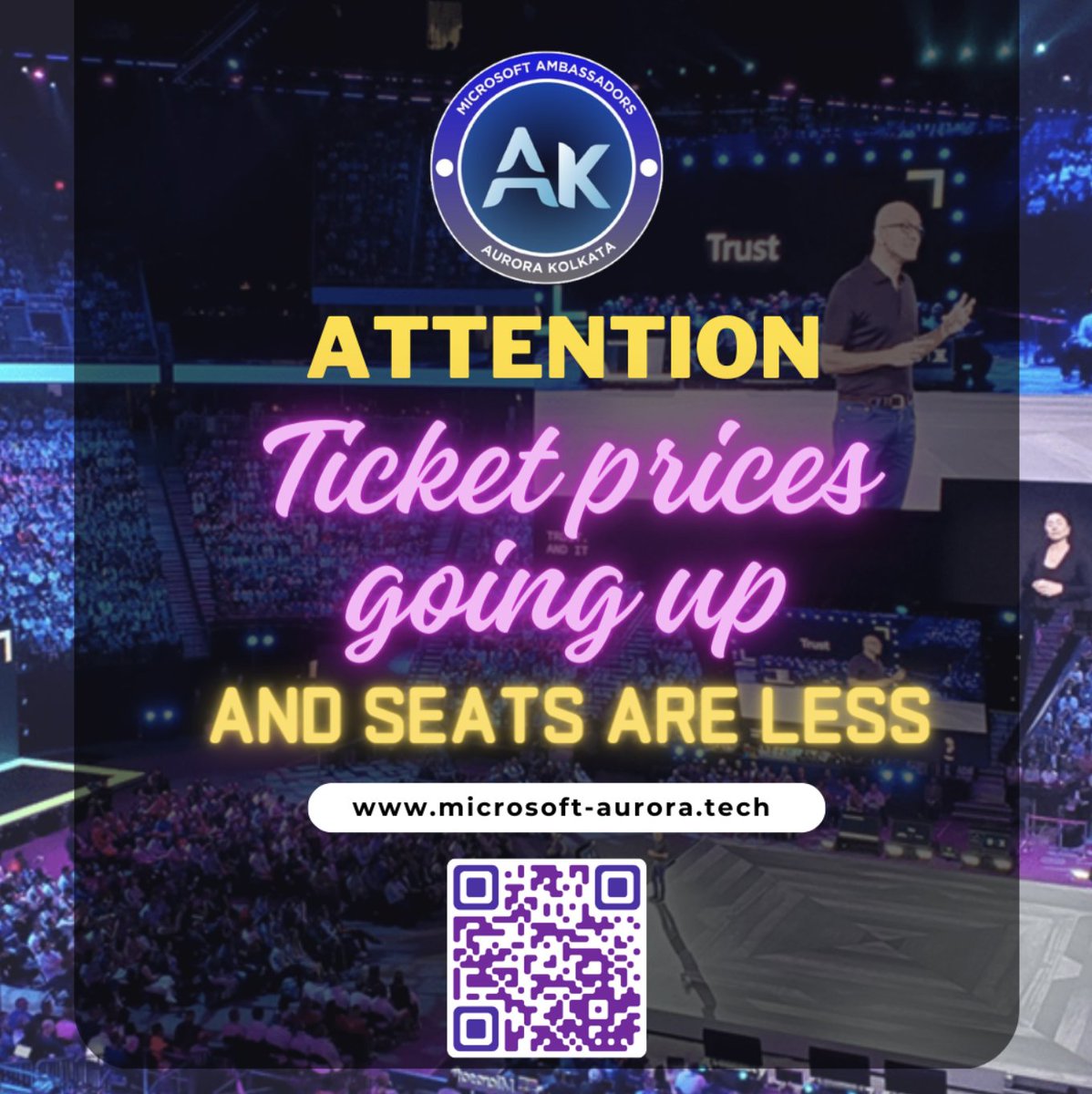 🔥 Hurry, Prices Hiking and Seats Filling Fast! Register Now for Microsoft Ambassadors Aurora Kolkata! 🚀 Take advantage of current rates: 🔗 lnkd.in/gKZ5yUFd

See you there! #MicrosoftAuroraKolkata #TechEvent #MicrosoftAmbassadors #Innovation #KolkataTechCommunity
