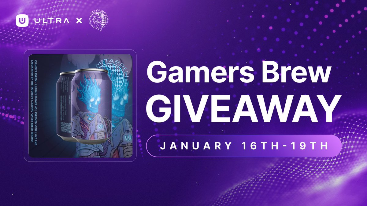 Ultra (@ultra_io) on Twitter photo We're giving away a 'Ultra’s Power #5 <a href="/metabrewsociety/">MetaBrewSociety</a> Uniq', which includes 20 cans of Gamers Brew — the ultimate gamer's refreshment! 🎁
Here’s how you can win:
✅ Follow @ultra_io, <a href="/ultra_uniq/">Uniq Marketplace</a> & <a href="/metabrewsociety/">MetaBrewSociety</a>
✅ Like & RT this post
✅ Tag 2 friends
✅ Download Ultra: We're giving away a 'Ultra’s Power #5 <a href="/metabrewsociety/">MetaBrewSociety</a> Uniq', which includes 20 cans of Gamers Brew — the ultimate gamer's refreshment! 🎁
Here’s how you can win:
✅ Follow @ultra_io, <a href="/ultra_uniq/">Uniq Marketplace</a> & <a href="/metabrewsociety/">MetaBrewSociety</a>
✅ Like & RT this post
✅ Tag 2 friends
✅ Download Ultra: