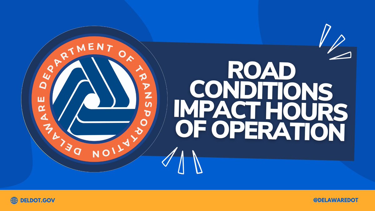 DelawareDOT's tweet photo. 🚙 Dover, Delaware City, and Wilmingtons @DelawareDMV locations will open at 10:00AM today. Georgetown DMV will be open at its regular time at 8:00AM.
🚍 If you are using public transportation, check @DARTFirstState's website for delays or schedule changes.
#netde #stormde https://t.co/aYVqK2NRWu
