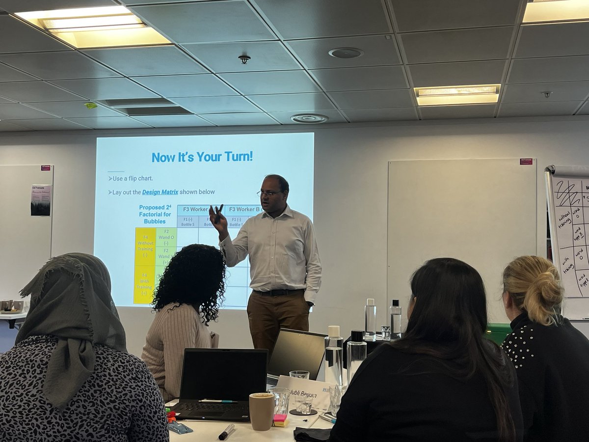 Here in London with my good friend Dr Amar Shah teaching workshop 3 of the IHI IA Prog. The class is learning about planned experimentation by seeing who can blow the biggest bubbles. Factors = worker, wand, bubble solution and training. Who is making the biggest bubbles?