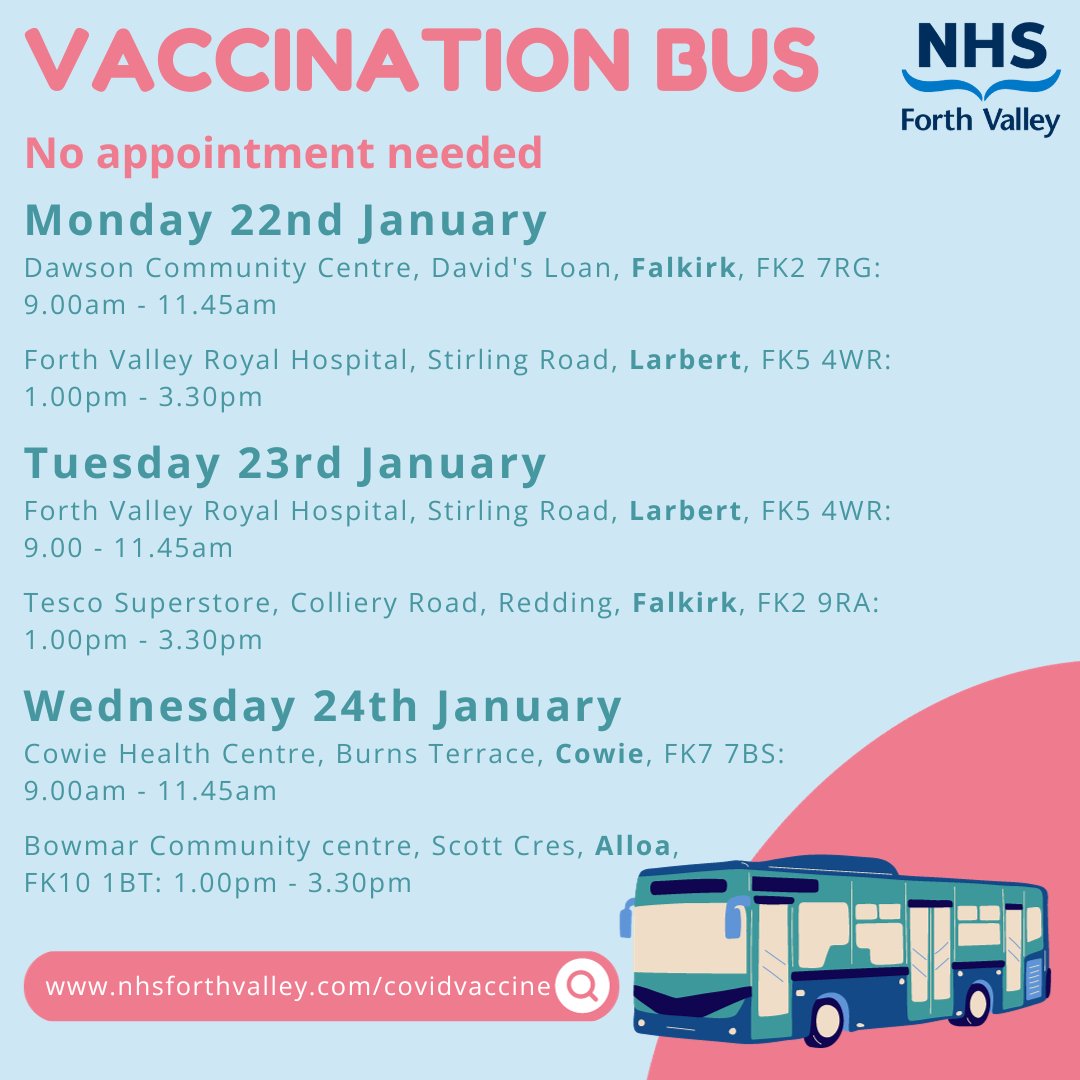 We are running additional drop-in vaccination clinics across Forth Valley - no appointment necessary. So drop-in if you are eligible and don't let your protection fade. For details of local drop-in vaccination clinics visit nhsforthvalley.com/covidvaccine