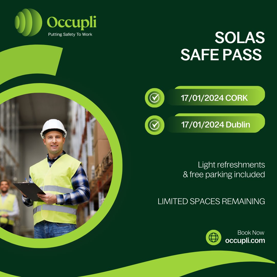 occupli_'s tweet photo. Last Minute Safe Pass Availability ⚠️ 

We have a limited number of spaces left on our Cork &amp; Dublin Safe Pass courses tomorrow.

Date: January 17th
Location: Little Island, Cork &amp; Ballymount, Dublin.
Book online now at https://t.co/OvKVseO4zh 
#occupli #safepass #solas https://t.co/YllBFPBCfh
