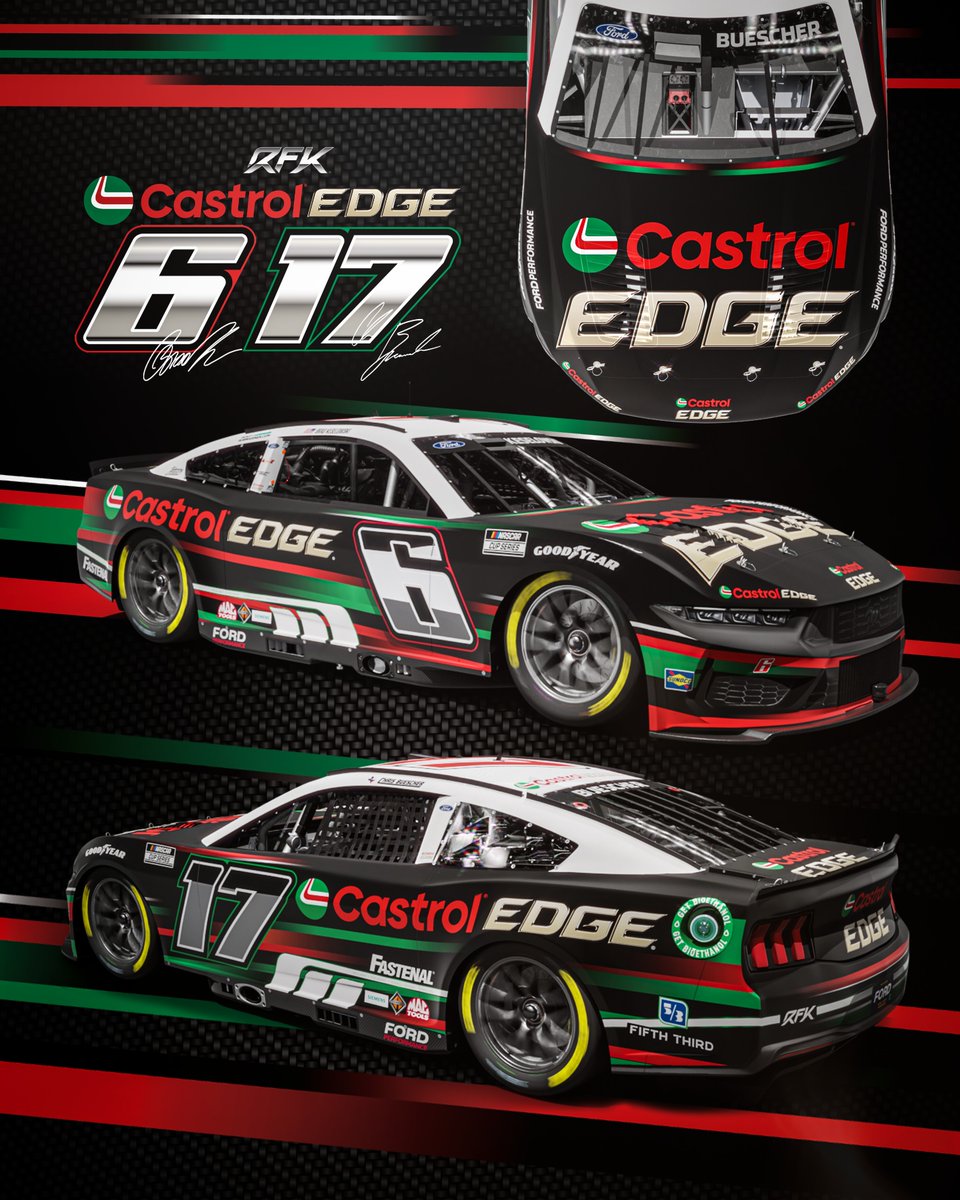 RFKracing's tweet image. A design so nice, we have to run it twice 🔥 

Introducing our No. 6 and No. 17 @CastrolUSA Fords for 2024. The same great Castrol brand, but even better.