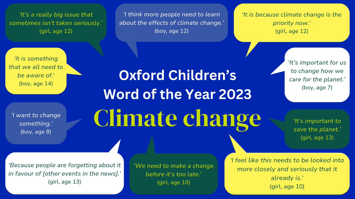 🌍 During the research behind Children’s Word of the Year 2023, children were asked for the reasons and feelings behind their choice. Read some of their responses below ⬇

🔗 Find out more and read the full report here: ow.ly/QWbO50QpSg8

#CWOTY #CWOTY23 #ClimateChange