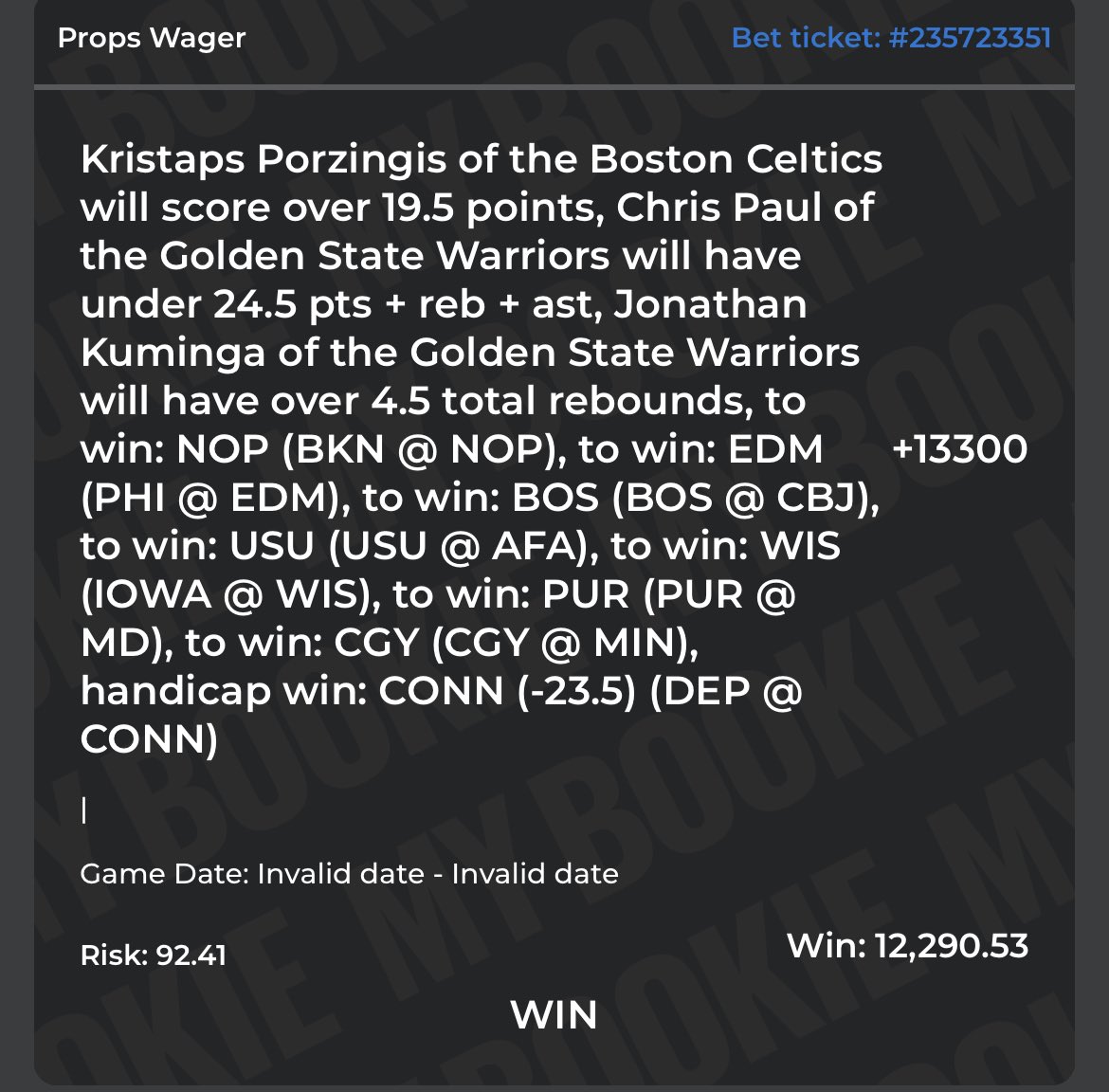 _Donny2Real's tweet photo. 💰 $184 INTO 13K 💰

✅ 18-0 TYPE DAY✅ 

EVERY PLAY WE PICKED CASHED 💰 

PORZINGIS OVER 19.5 PTS✅
CHRIS PAUL UNDER 24.5 PRA✅
JONATHAN KUMINGA OVER 4.5 REB✅
PELICANS ML ✅
OILERS ML✅ 
BRUINS ML ✅
UTAH STATE ML ✅
FLAMES ML ✅
WISCONSIN ML ✅
UCONN -23.5✅
PURDUE ML✅
…📲 https://t.co/Cbzy39uWBj