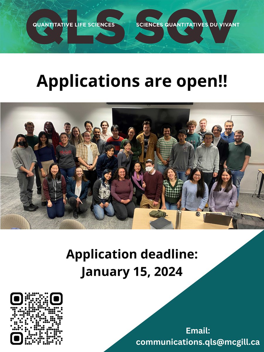 Thinking about doing a PhD in Quantitative Life Sciences at McGill University? There is still time to apply! Scan the QR code below for admission requirement details.