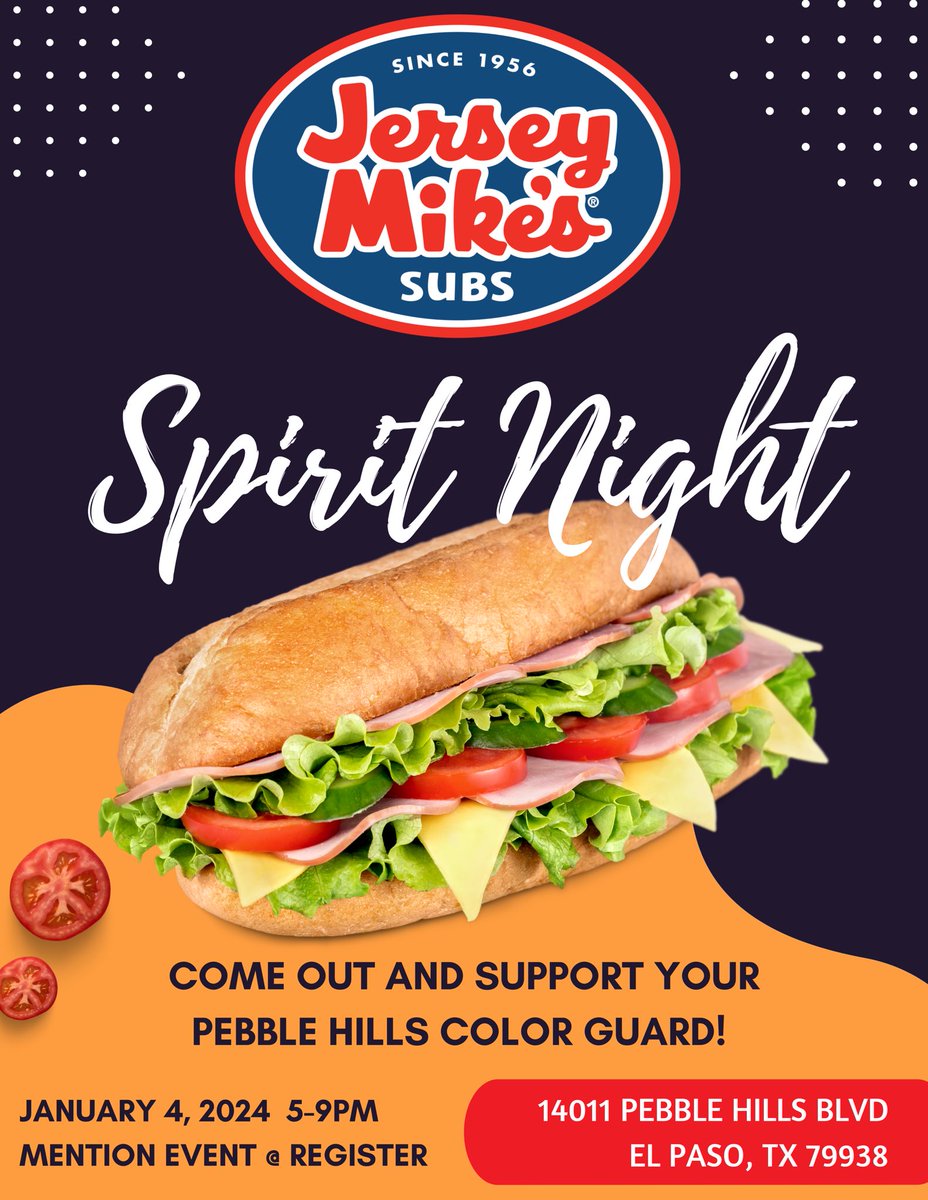 Aaron Lozoya (@alozoya_dve) on Twitter photo Stop by <a href="/jerseymikes/">Jersey Mike's Subs</a> tonight and support your Pebble Hills Color Guard! 15% of the proceeds will go towards upcoming competitions, travel, and equipment. Don’t forget to mention event at register!!! <a href="/pebblehillsband/">Pebble Hills Band & Color Guard</a> <a href="/PHills_HS/">Pebble Hills High School</a> <a href="/SocorroISD/">Socorro ISD</a> <a href="/SISD_FineArts/">SISD Fine Arts</a> <a href="/Pebb_StuCo/">PHHS STUCO</a> Stop by <a href="/jerseymikes/">Jersey Mike's Subs</a> tonight and support your Pebble Hills Color Guard! 15% of the proceeds will go towards upcoming competitions, travel, and equipment. Don’t forget to mention event at register!!! <a href="/pebblehillsband/">Pebble Hills Band & Color Guard</a> <a href="/PHills_HS/">Pebble Hills High School</a> <a href="/SocorroISD/">Socorro ISD</a> <a href="/SISD_FineArts/">SISD Fine Arts</a> <a href="/Pebb_StuCo/">PHHS STUCO</a>