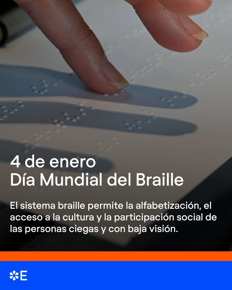 4 de enero - Día Mundial del Braille  👨‍🦯

La DNE reconoce en este día el trabajo de organizaciones y colectivos que fomentan el acceso a la información de las personas con discapacidad visual y renueva su compromiso con la #EducaciónInclusiva equitativa y de calidad para todos.