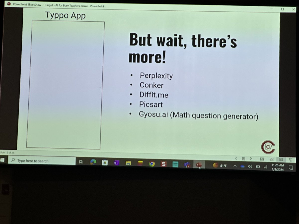 instruct2learn's tweet photo. @CobbAlp and the TTIS’s gave us a great first session on different AI tools we can use in the classroom. I am excited to try these out! #lovetothinkhere https://t.co/aiVAmiGp17