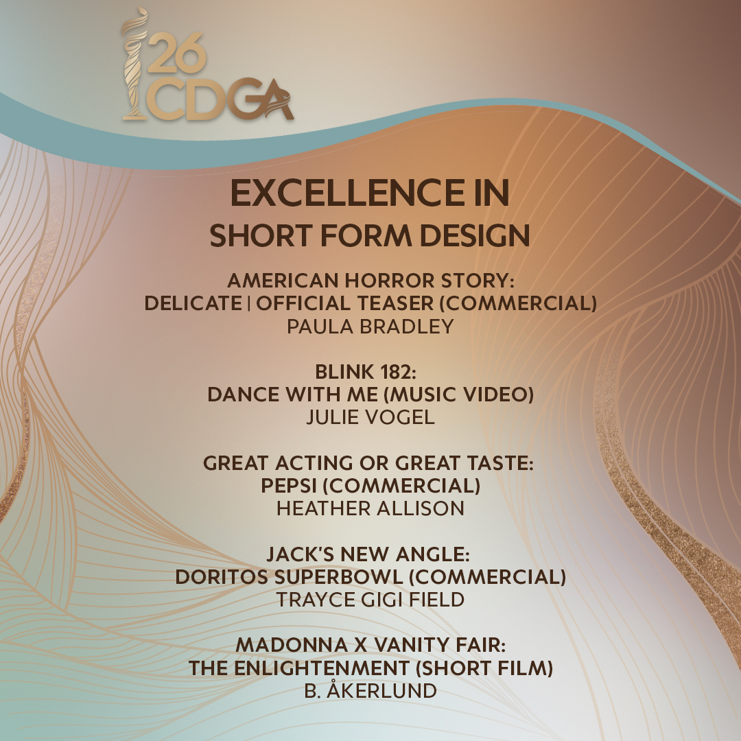 Congratulations to the 26th CDGA nominees for Excellence in Short Form Design! Visit our site for the complete list of nominees, including assistant costume designers, who are active @CDGlocal892 members. #CDGA #CostumeDesignersGuild #CDG892