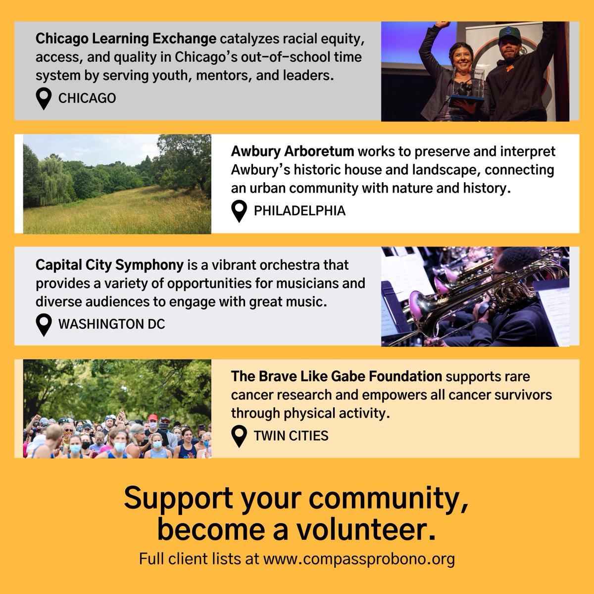 From music to research, #nonprofits play a pivotal role in our communities. You can support them by volunteering on a consulting project. Learn more: Chicago bit.ly/CH-bp22 DC bit.ly/DC-bp22 Philly bit.ly/PH-bp22 Twin Cities bit.ly/TC-bp22