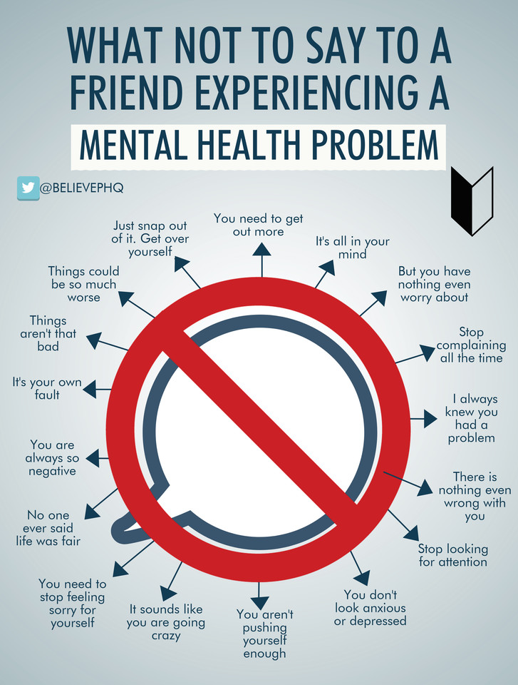 Ian Kremer (@lead_coalition) on Twitter photo Please re-Tweet to raise awareness about what NOT to say to a friend experiencing a #mentalhealth problem.
(image: <a href="/BelievePHQ/">BelievePerform</a>) #caregiving Please re-Tweet to raise awareness about what NOT to say to a friend experiencing a #mentalhealth problem.
(image: <a href="/BelievePHQ/">BelievePerform</a>) #caregiving