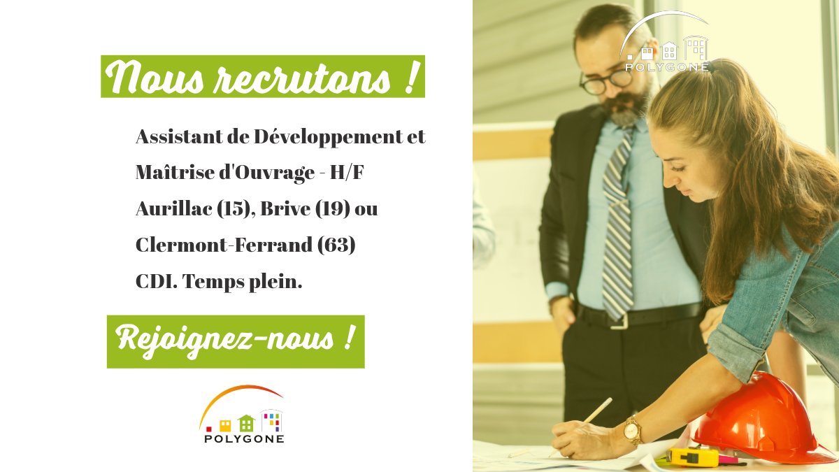 PolygoneSA's tweet image. 💼 | Offre d'emploi
🚧 Assistant Développement et Maîtrise d'Ouvrage
📌 Aurillac (15), Brive (19) ou Clermont-Ferrand (63) : montage des opérations de construction, neuves ou de réhabilitation de logements locatifs sociaux [...]
👉 + d'infos : polygone-sa.fr/index.php/qui-…