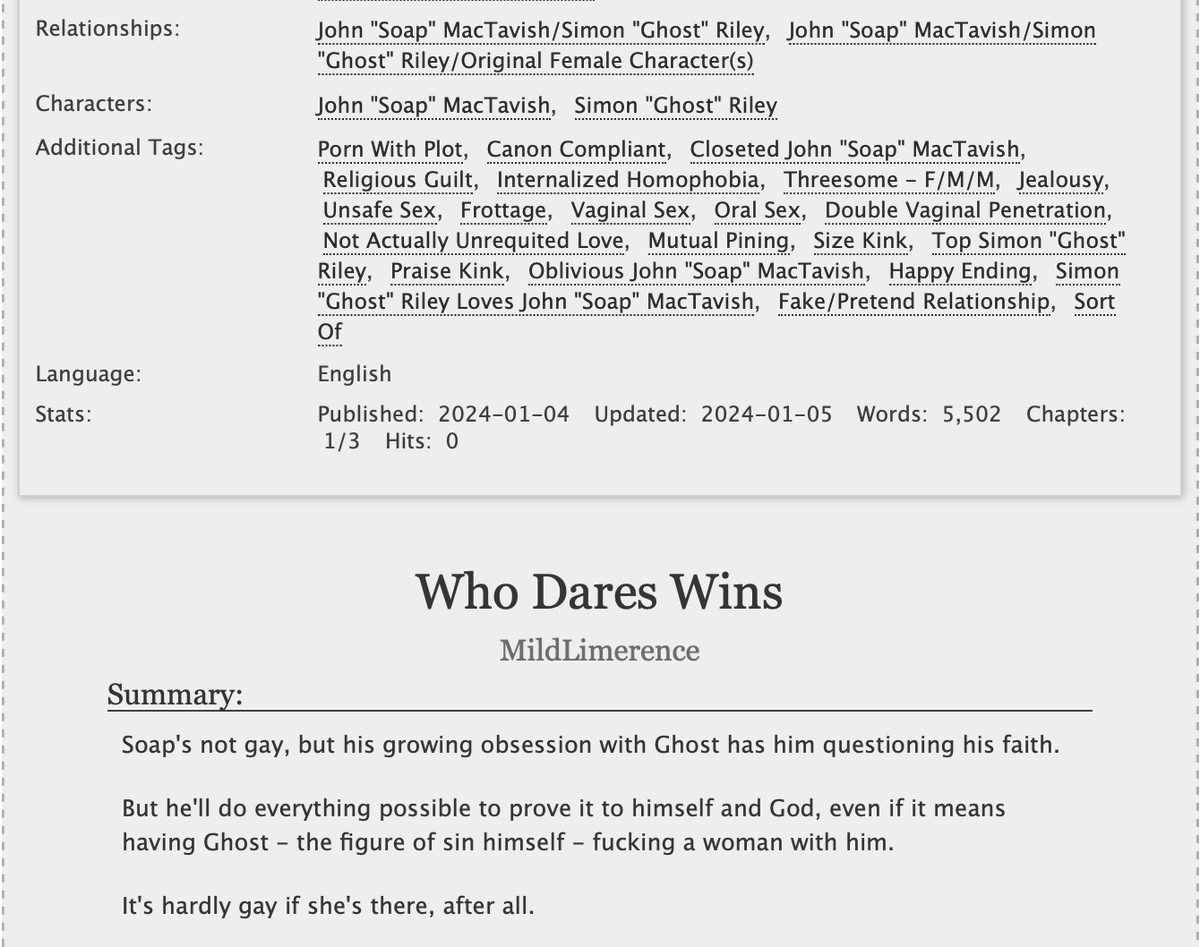 MildLimerence's tweet photo. Part 1 of 3 | Closeted, religious Soap, threesome fic 💙

https://t.co/NEl8tUPoDN

The first smut scene is 12k and counting so I had to split it up, sadly :') 

#GhostSoap https://t.co/Wrw5hxeZsD
