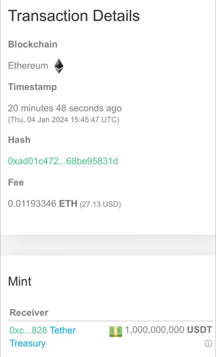 EmakCryptoNews's tweet photo. JUST IN: $1.000.000.000 USDT telah dicetak baru-baru saja dari Tether Treasury.

@EmakCryptoNews https://t.co/7mKx1WkRFY