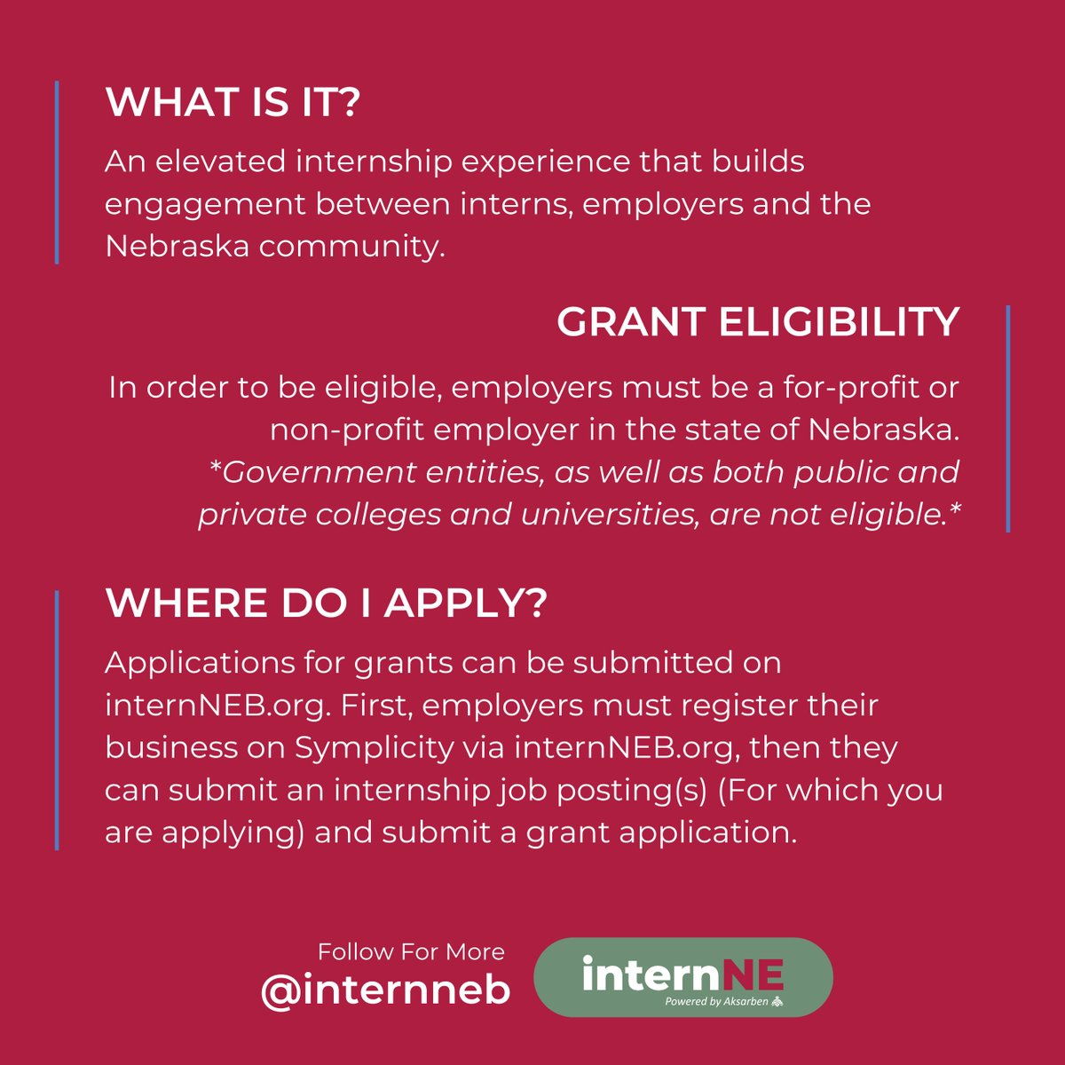 Employer applications are now OPEN for the internNE , Powered by Aksarben initiative! 🚀 Don't miss your opportunity to help shape Nebraska's future. Visit internNEB.org to learn more today! #internNE #PoweredbyAksarben