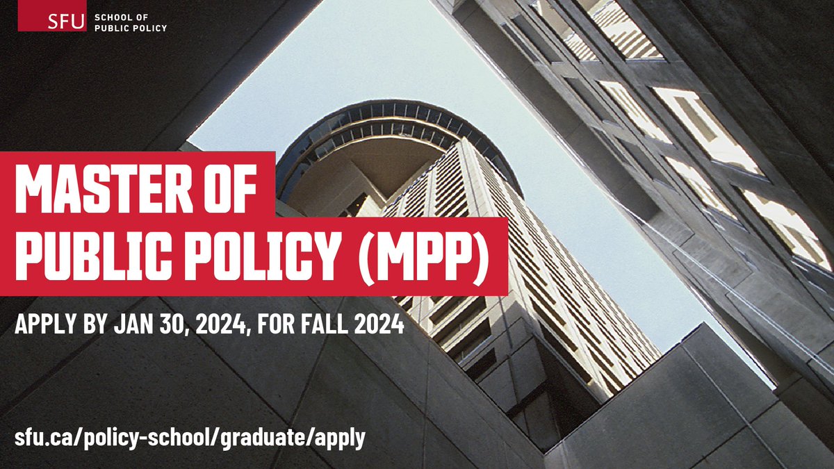 Applications for the Master of Public Policy (MPP) program are open until Jan 30th📢

Start your educational journey to become a policy leader in government, private, and nonprofit sectors. Obtain hands-on experience with real-world challenges!

Apply now: sfu.ca/policy-school/…