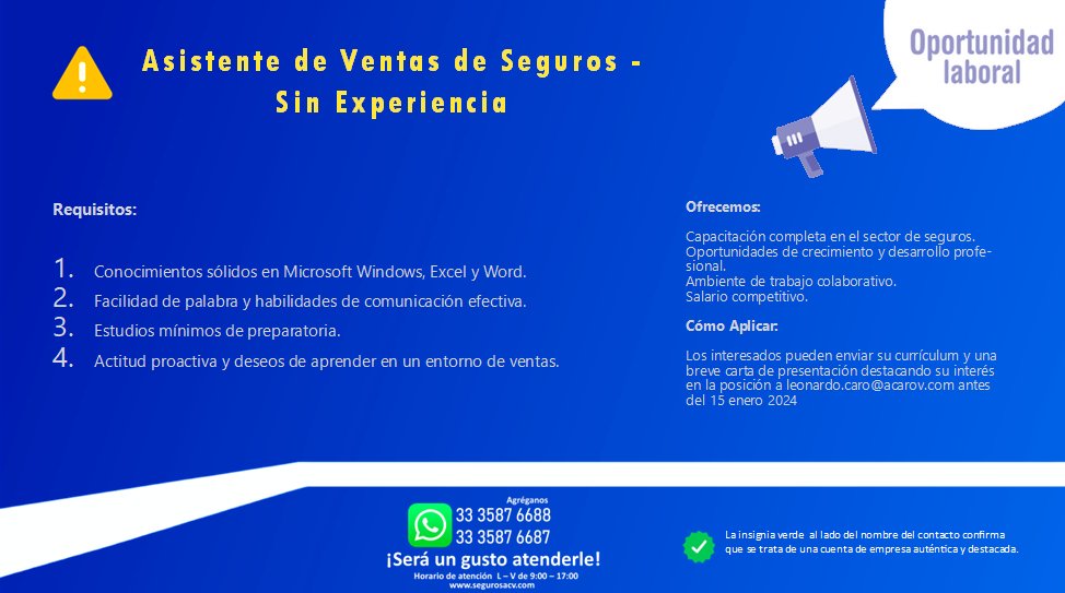 SegurosAcv's tweet photo. #VacantesLaborales #VacantesDisponibles #segurodeauto https://t.co/9etKGSGezp