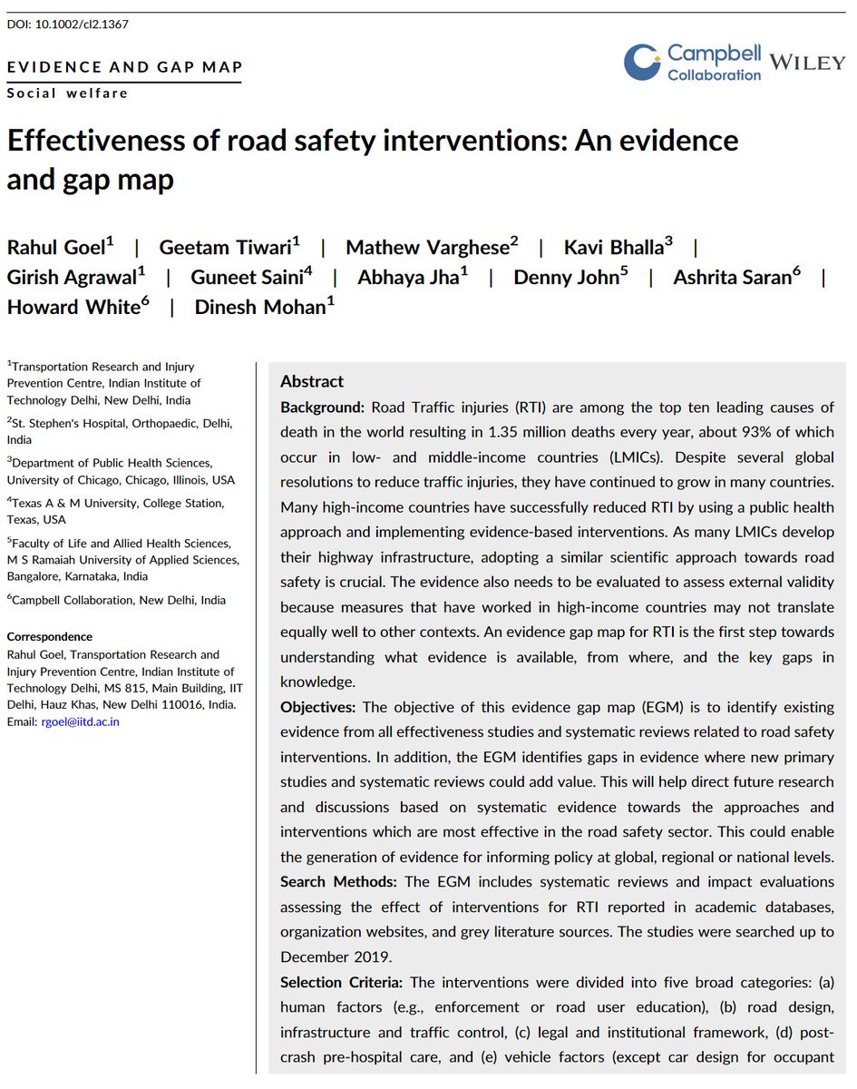 Rahul (@rahulatiitd) on Twitter photo Happy to share our latest publication! A huge effort led by late Prof Dinesh Mohan.
"Effectiveness of road safety interventions: An evidence and gap map" onlinelibrary.wiley.com/doi/10.1002/cl…
<a href="/kavibhalla/">kavi bhalla</a> <a href="/ICORSI_Global/">ICORSI</a> <a href="/trip_centre/">TRIP Centre</a> Happy to share our latest publication! A huge effort led by late Prof Dinesh Mohan.
"Effectiveness of road safety interventions: An evidence and gap map" onlinelibrary.wiley.com/doi/10.1002/cl…
<a href="/kavibhalla/">kavi bhalla</a> <a href="/ICORSI_Global/">ICORSI</a> <a href="/trip_centre/">TRIP Centre</a>