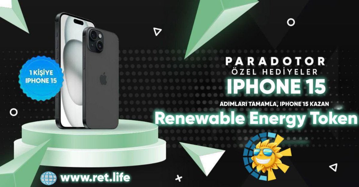 Yakında P2E oyunları başlatacak olan yenilenebilir enerji projesi olan Renewable Energy Token'ın yıldönümü için bir iPhone 15 hediye ediyoruz. 🚨 Katılım için 👇 ➡️ Bu gönderiyi RT edin ve beğenin. ➡️ Takip edin @BscRetoken ➡️ t.me/retokenturkish telegram kanalına