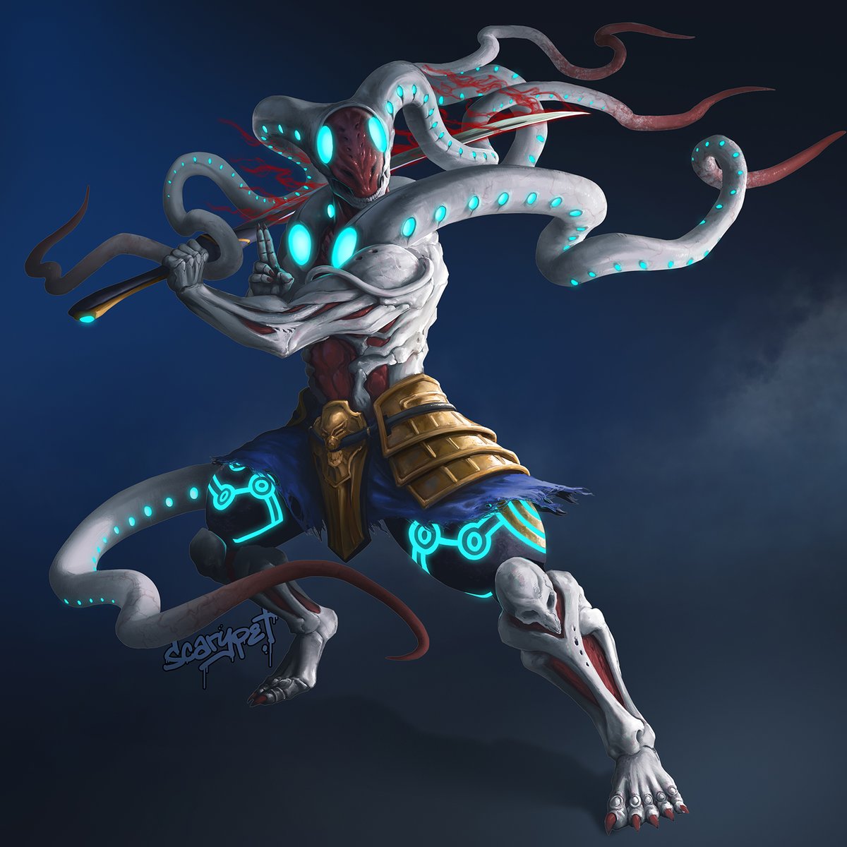 Here's Mr. Samurai Squidman, my contribution to our #TEKKEN7 #fanart tribute~ I'll share WIPs soon! #TEKKEN #tekken7collab #yoshimitsu 🦑