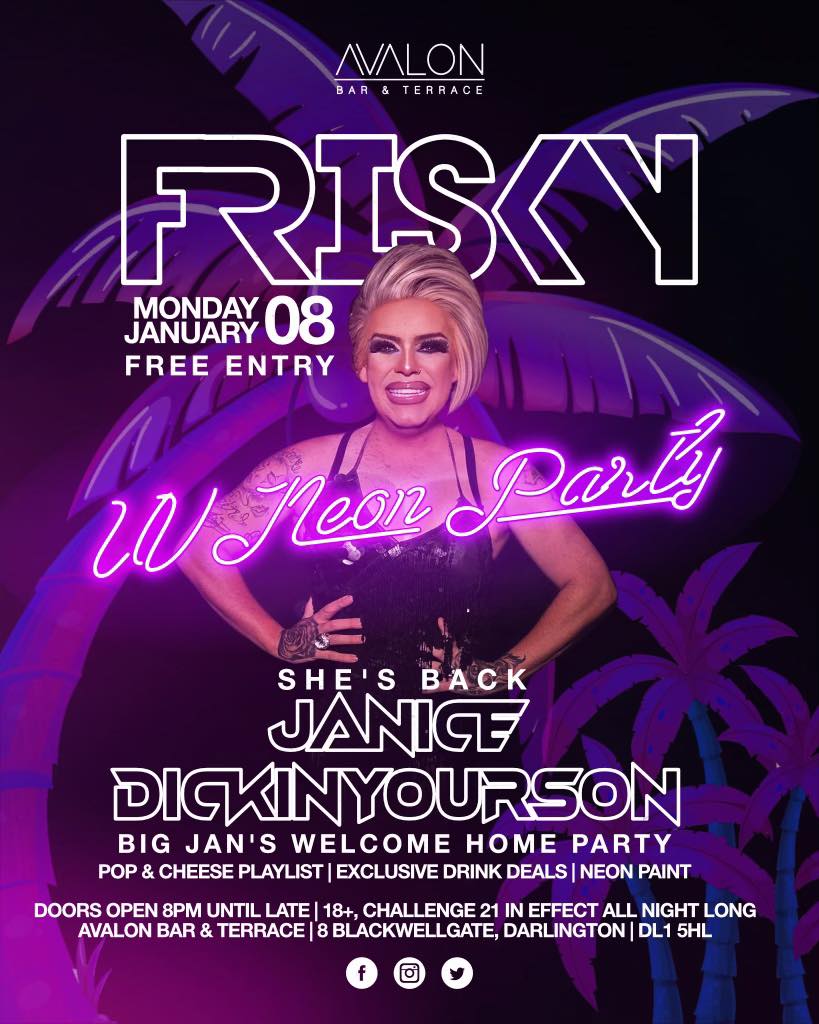 🏳️‍🌈 Darlington Gay Night presents a UV Neon Rave this Monday (8th January) 🌈 The party takes place across multiple venues in Darlington town centre, and also sees the return of one of the town's most prolific drag queens ℹ️ facebook.com/darlogaynight