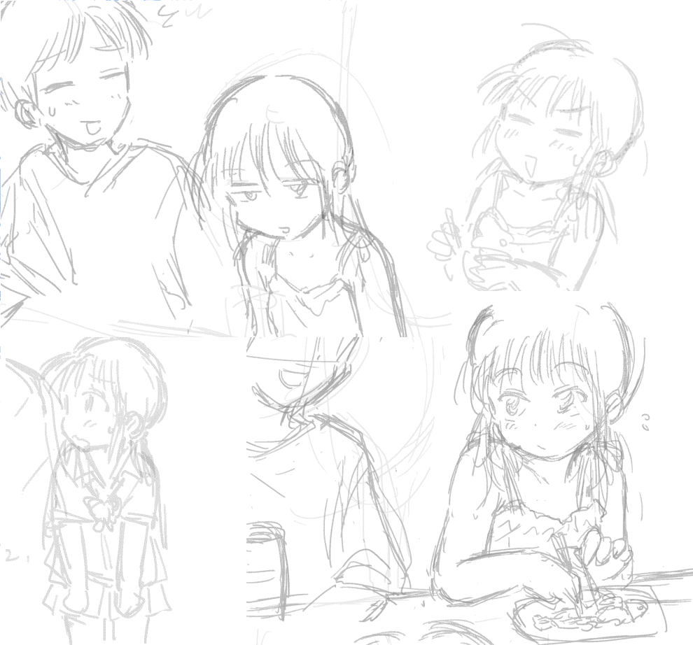 没にした下描きが出てきたので。(1巻の夏のボーナス回)
こういう子供子供した服は着ない(似合わない)だろう、と自発的に描き直したと記憶しています。 