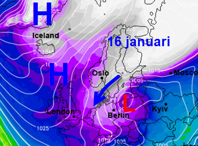 Machtige rug-as blokkeert de Atlantic bij GFS. Onderlangs opererende laagjes fungeren als kou inzuigend trekpaard. In de maritiem Arctische aanvoer  zijn tevens Polar Low achtige sneeuwstoringen mogelijk. Zie dit als trend. Hoe het precies uitpakt is nog even afwachten #WINTER