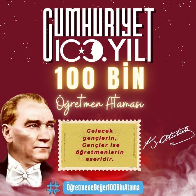 Cumhuriyetimizin 100.yılında Mülakatsız 100 Bin Atama bekliyor Öğretmenlerimiz…

ÖĞRETMENLERİMİZ Şubatta Okullarında Olmak İstiyorlar…

<a href="/RTErdogan/">Recep Tayyip Erdoğan</a>
<a href="/Yusuf__Tekin/">Yusuf Tekin</a>
<a href="/memetsimsek/">Mehmet Simsek</a>
<a href="/HMBakanligi/">T.C. Hazine ve Maliye Bakanlığı</a>
<a href="/tcmeb/">Millî Eğitim Bakanlığı</a> 
#ÖğretmeneDeğer100BinAtama