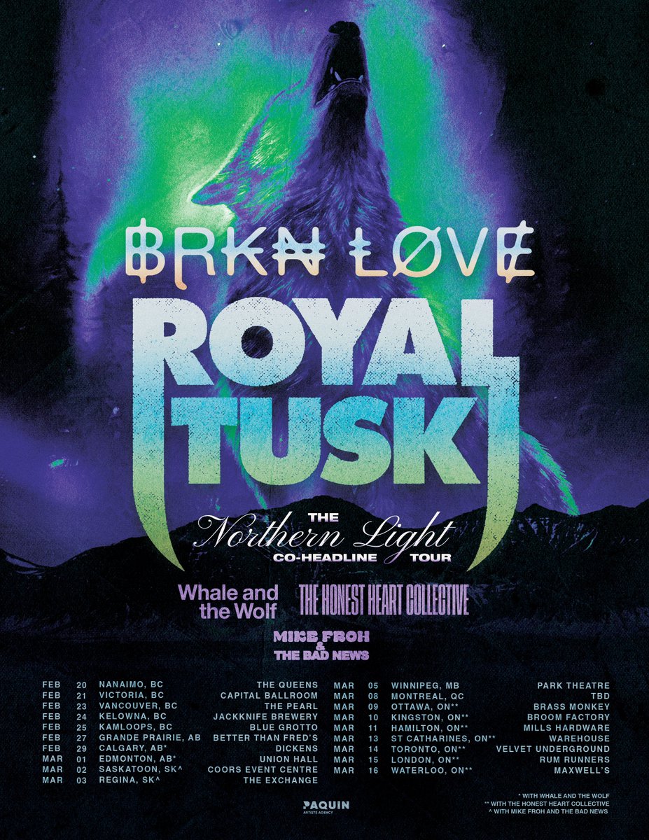 Starting the new year off with some tour dates 🎉 we're joining @BRKNLOVEMUSIC @ROYALTUSK for the Ontario leg of The Northern Light Tour 🎫 tomorrow (Jan 5) @ 10am EST via honestheart.co