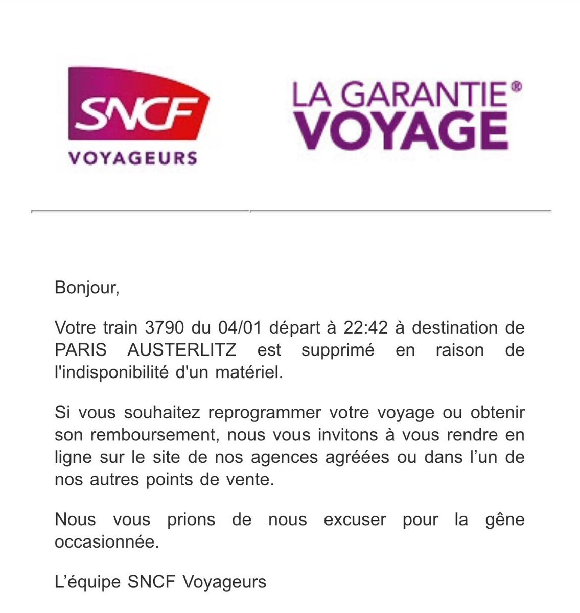 Le train de nuit Aurillac-Paris fraîchement inauguré ne serait-il qu’une farce ? Premier train supprimé mardi reprogrammé aujourd’hui et à nouveau supprimé. En fait aucun train de nuit ne circule cette semaine !  
<a href="/CBeaune/">Clément Beaune</a> <a href="/SNCFConnect/">SNCF Connect</a>