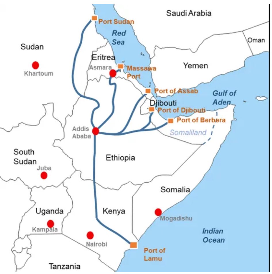 Ethiopia’s neighbours have plenty of ports—from #Mombasa to #PortSudan.

All open for business.

The neighbours are furious with Ethiopian navy sea access because #Ethiopia has:

1. Border disputes with most  of them

 2. History of imperial expansionism and cannot be trusted.