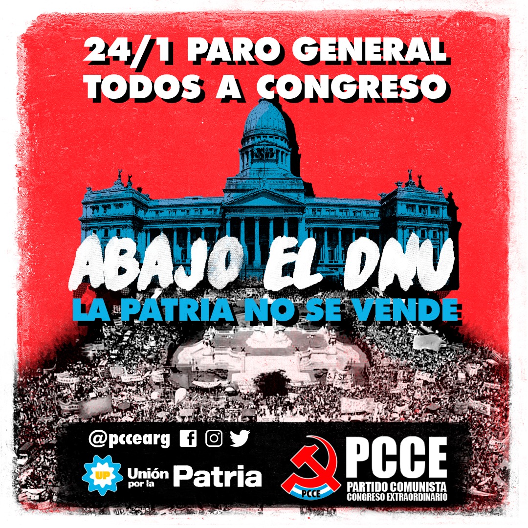 PCCEGRodriguez's tweet photo. 🔻 Este 24 de enero nos movilizamos al Congreso Nacional junto a lxs trabajadores y el pueblo. Organicemos la resistencia desde abajo y en cada lugar para derribar el DNU de Milei y defender la soberanía y la Patria. ✊🏽🇦🇷

#NoAlDNU 
#LaPatriaNoSeVende https://t.co/2kUfnU3np8