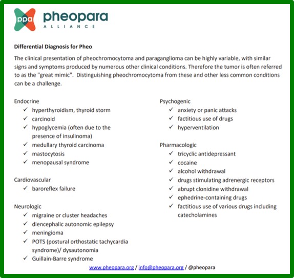 PheoPara's tweet photo. The #NETs disease #pheo #para is often called "The Great Mimic" because it often gets misdiagnosed as a more common condition. Know the symptoms -- get diagnosed!
#NETsAwareness #EarlyDetectionMatters #NETSAS https://t.co/l2CwC6ljnh