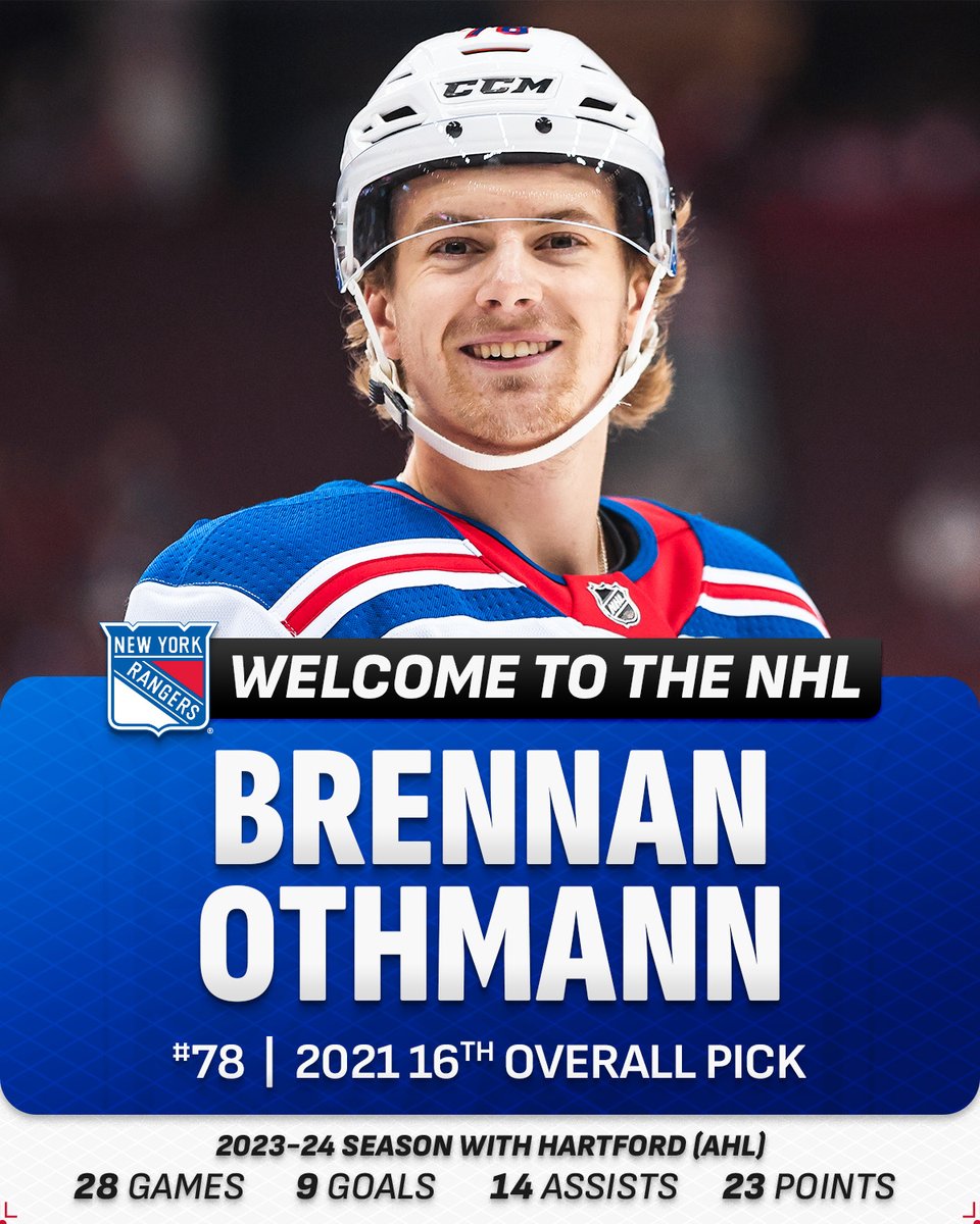 Brennan Othmann will make his NHL debut tonight at <a href="/TheGarden/">MSG</a>! 🗽 

Welcome to the League!