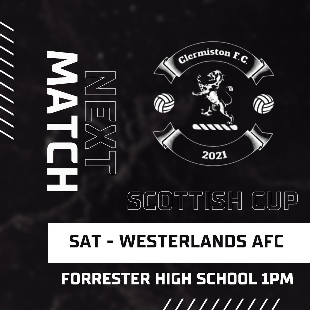 clermiston_fc's tweet photo. We are back in action this Saturday in the Scottish cup as we host @westerlandsafc. Would be good to see as many down as possible supporting the boys as we look to progress into next round, should be a good one against a strong side. Mon the clerry 💜🤟 https://t.co/2bkMl7hHNM