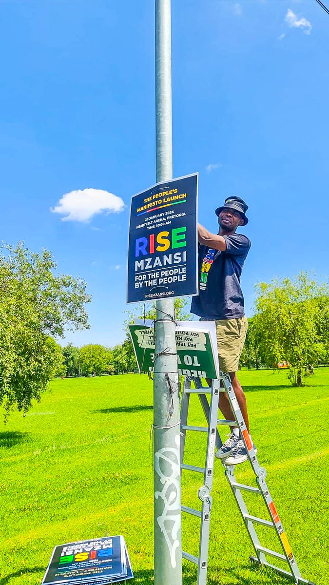 Rise_Mzansi's tweet photo. All roads lead to the #RISEPeoplesManifesto launch on January 20th. 

#RISE Mzansi Chief Organiser Makashule Gana assisted with today's Manifesto launch poster flighting in Johannesburg. 

Details on the Manifesto launch coming soon. 

#2024IsOur1994
#ForThePeopleByThePeople https://t.co/IcYyAuESBX