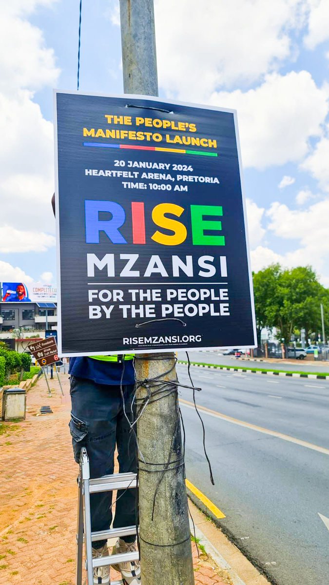 All roads lead to the #RISEPeoplesManifesto launch on January 20th. 

#RISE Mzansi Chief Organiser Makashule Gana assisted with today's Manifesto launch poster flighting in Johannesburg. 

Details on the Manifesto launch coming soon. 

#2024IsOur1994
#ForThePeopleByThePeople