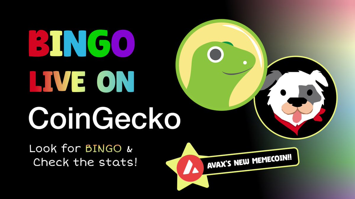 Breaking dog news! ⬇️

We are LIVE on <a href="/coingecko/">CoinGecko</a> 🦎

Look for BINGO, check the stats and share! 🔺🐶

#avax <a href="/AvaLabs/">Ava Labs 🔺</a> 
coingecko.com/en/coins/bingo…