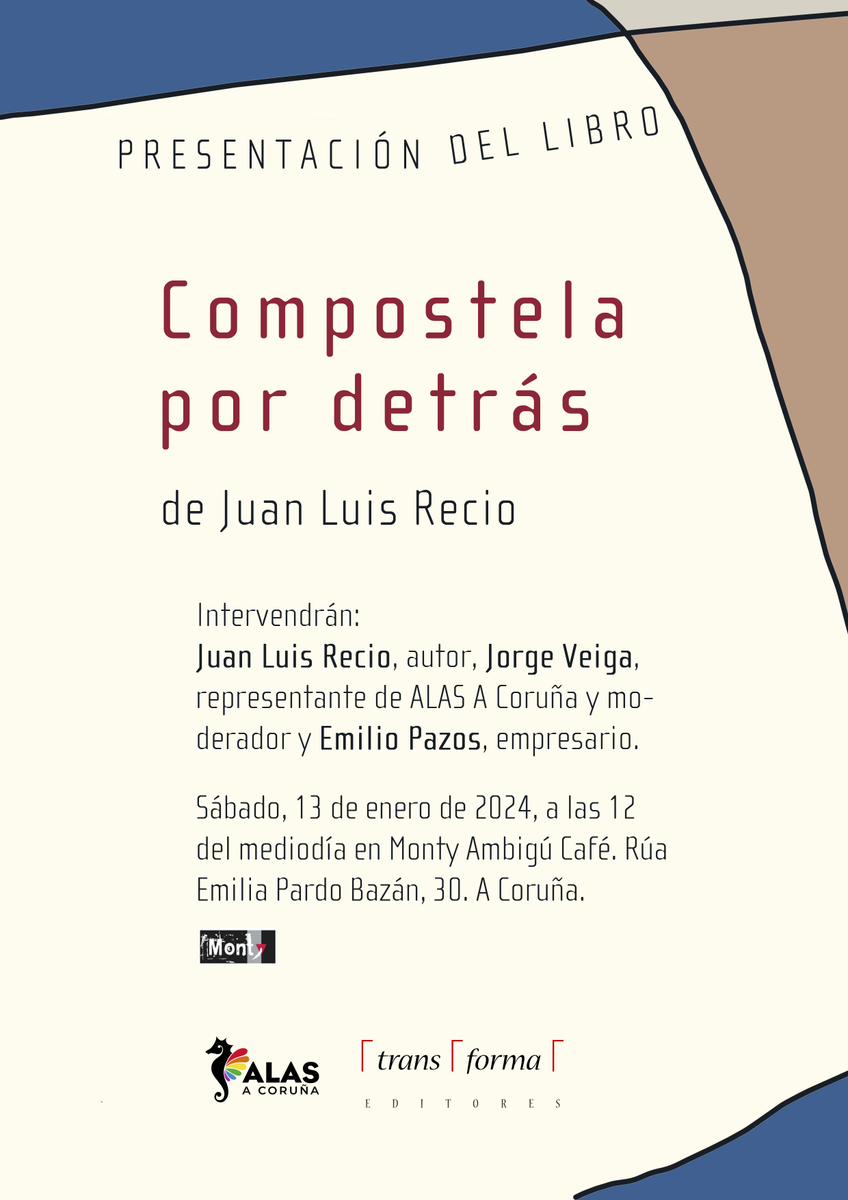 juanluisrecio's tweet photo. El poemario Compostela por detrás se presentará en A Coruña el sábado siguiente a Reyes en @montyambigu al mediodía pasando del café a la caña o al vermú, con sorpresas musicales y poéticas https://t.co/9j2MVI0TG6 @alasacoruna #libros #poesia #canciones #pop #compostelapd #LGBTQ https://t.co/14LtIG5PNE