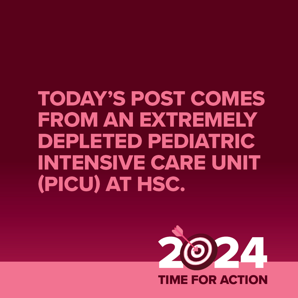 The words heartbreaking, terrifying and unsafe have been used to describe the current state at HSC's PICU. The staff are not okay. They need safe staff-to-patient ratios and time to regroup. Our hearts go out to all the staff and the little babes in their care. #2024TimeForAction