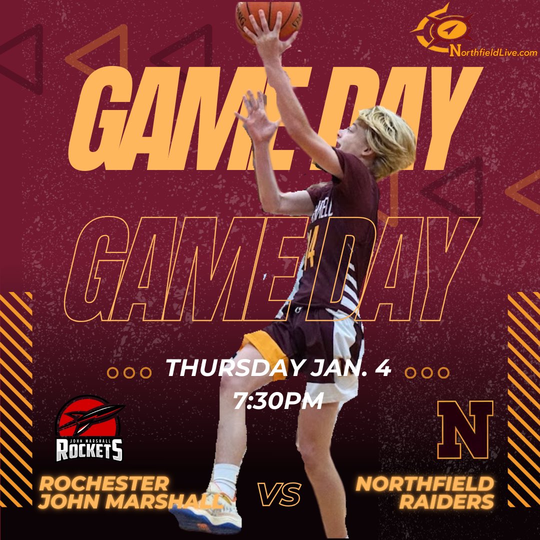 NorthfieldHoops's tweet photo. Gameday‼️ Pack the House tonight at 7:30 as the Raiders take on the Rockets of Rochester John Marshall‼️Go Raiders‼️ https://t.co/TuIV86LOVh