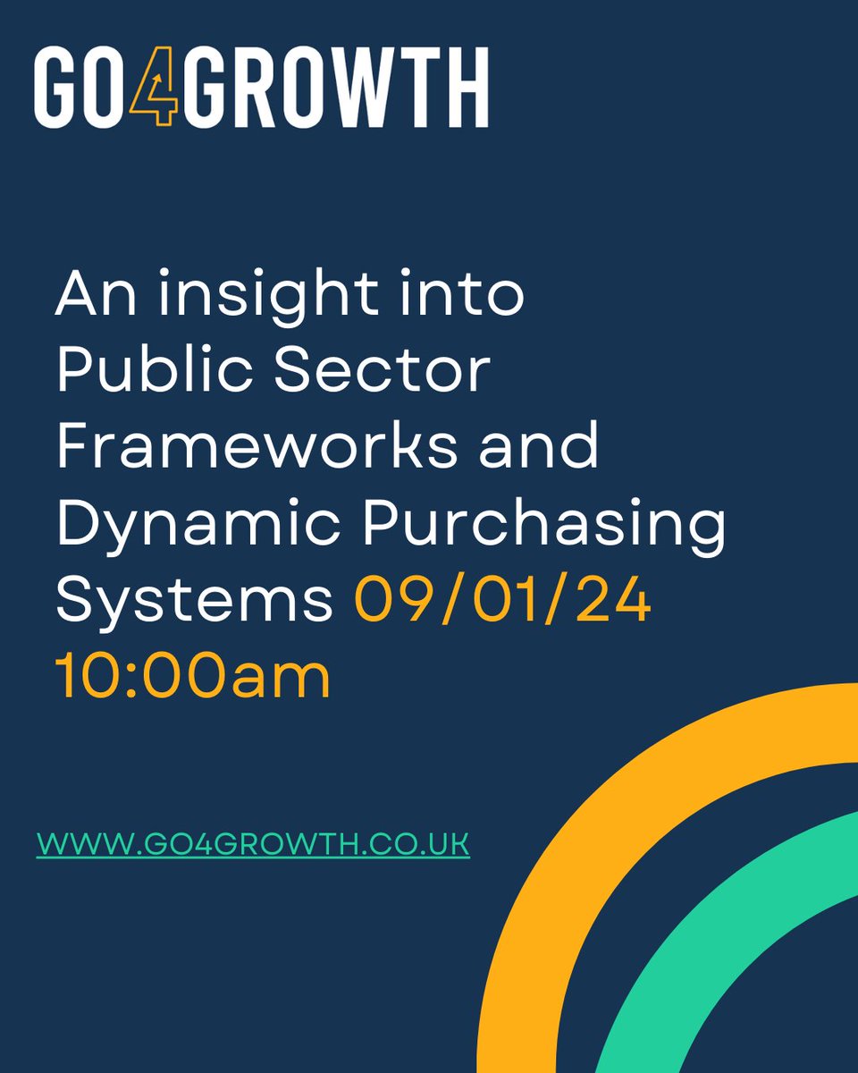 New webinar 📣

Join us on Tuesday 09 January at 10am, alongside Go4Growth, as we explore what #Frameworks and Dynamic Purchasing Systems (#DPS) are, how they are set up, and how they work.

Find out more and book a place here > > ow.ly/XNtu50QnJan

#PublicSectorProcurement
