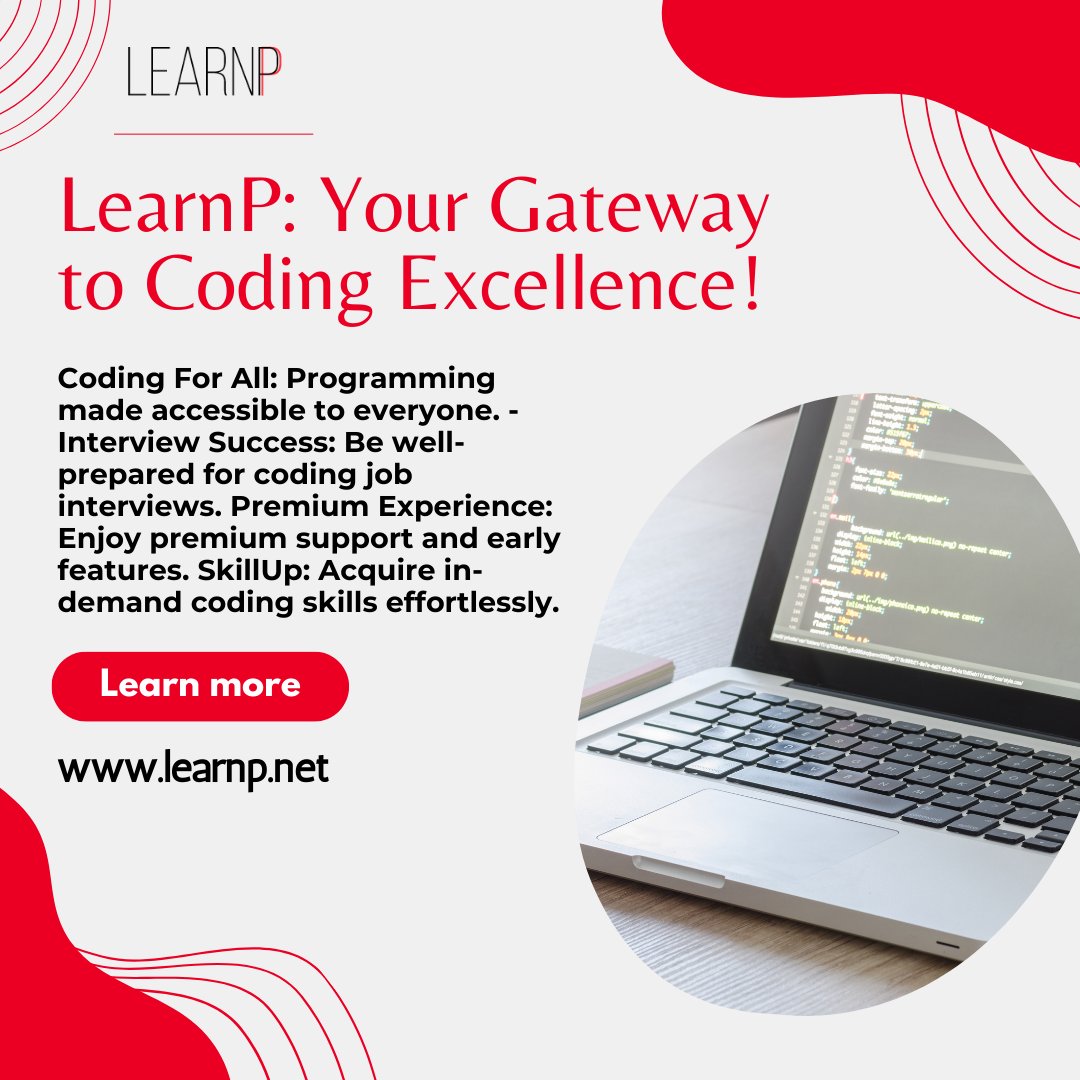 LearnP: Your Gateway to Coding Excellence  🌟Coding For All: Programming made accessible to everyone.  #CodeWithPurpose #TechEducation #CodingCourses !