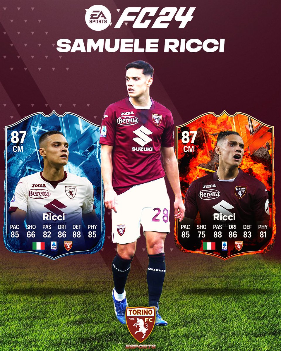 torinofcesports's tweet photo. Venerdì sera tornerà su #FC24 il l'evento #FireVersusIce, per l'occasione dunque ecco una possibile versione di Ricci 🇮🇹
Lo aggiungereste ai vostri #UltimateTeam?
Fatecelo sapere nei commenti! 👇🏻
__
#SFT #TorinoEsports #Torino #FC24 #EAFC #EASportsFC #EAFC24 #prediction https://t.co/ywFLCjr8Vn