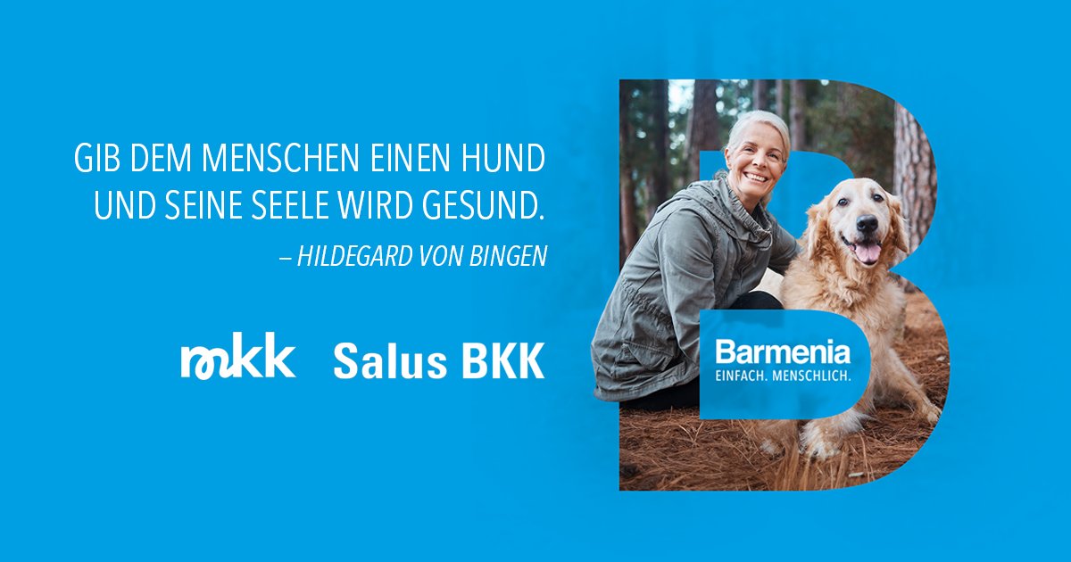 "Herzlichen Glückwunsch an unsere Kooperationspartner "Salus BKK" und "mkk - meine Krankenkasse" zur Innovation im Krankenkassenmarkt mit der Aktion "𝗔𝗸𝘁𝗶𝘃𝘄𝗼𝗰𝗵𝗲 𝗺𝗶𝘁 𝗛𝘂𝗻𝗱". 🐕 
↗️ aktivwoche.info #Barmenia