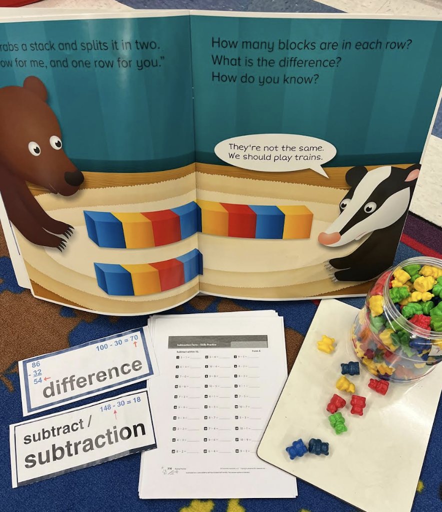 So much fun in my intervention room reading about finding differences with @Origo's Bear and Badger big book and practicing with @iReady's subtraction fluency pages! #makingmathmagical!